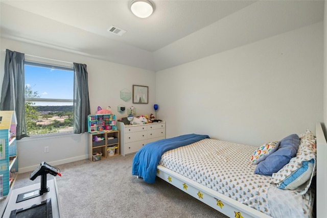 bedroom featuring carpet flooring, visible vents, and baseboards