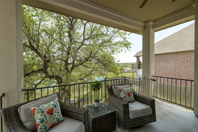 balcony with ceiling fan