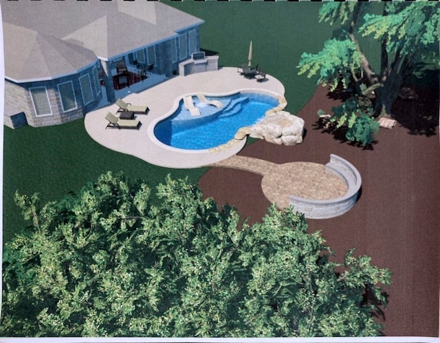 outdoor pool featuring a patio