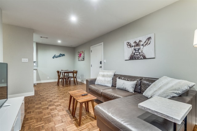 living room with light parquet flooring