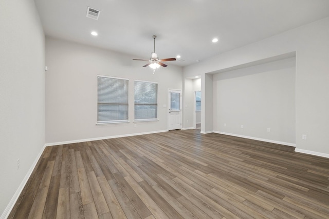 interior space featuring hardwood / wood-style flooring and ceiling fan