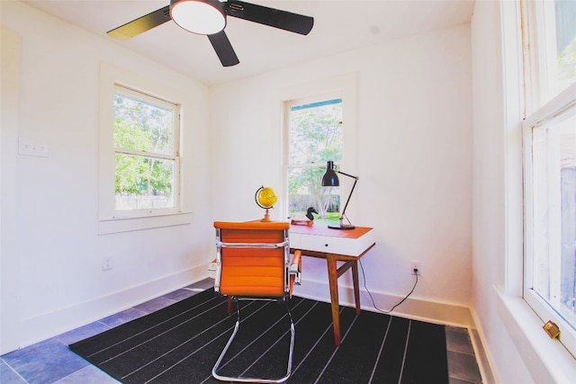 home office with ceiling fan