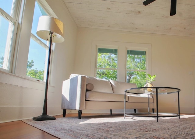 living area with hardwood / wood-style floors