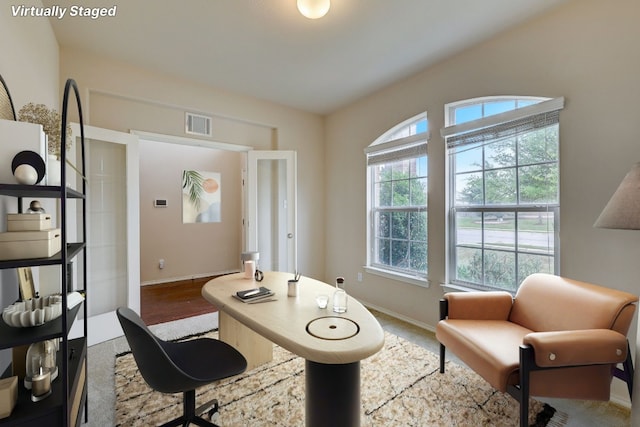 office area featuring a healthy amount of sunlight and hardwood / wood-style flooring