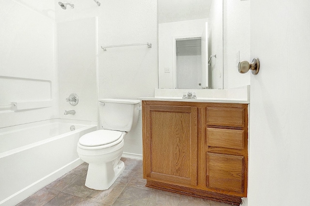 full bathroom featuring tile flooring, shower / tub combination, vanity, and toilet