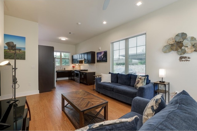 living room with light wood-type flooring