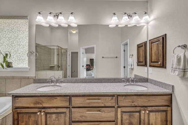 bathroom with dual sinks and large vanity