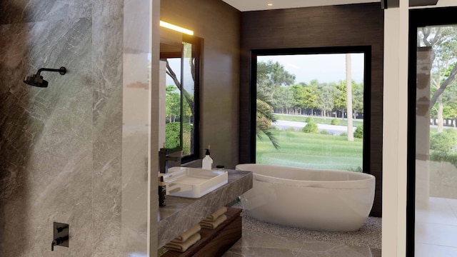 bathroom with a wealth of natural light and tile flooring