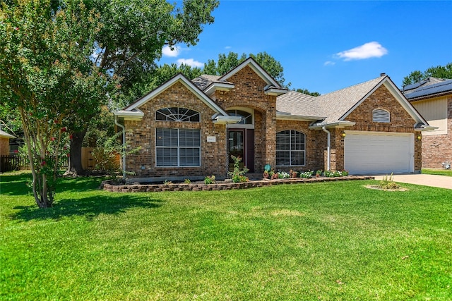 view of front of property with a garage and a front yard