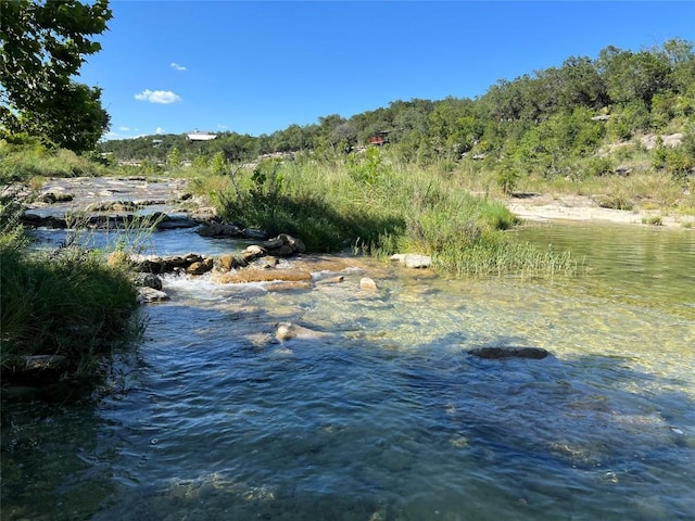 property view of water with a wooded view