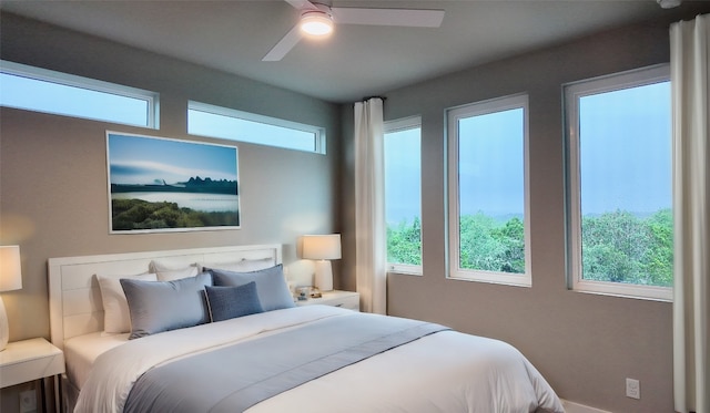 bedroom with multiple windows and ceiling fan