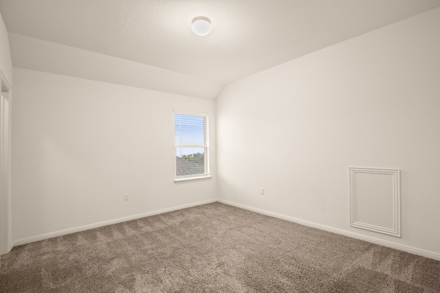 empty room featuring vaulted ceiling and carpet