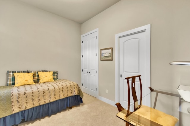 bedroom featuring a closet and carpet floors