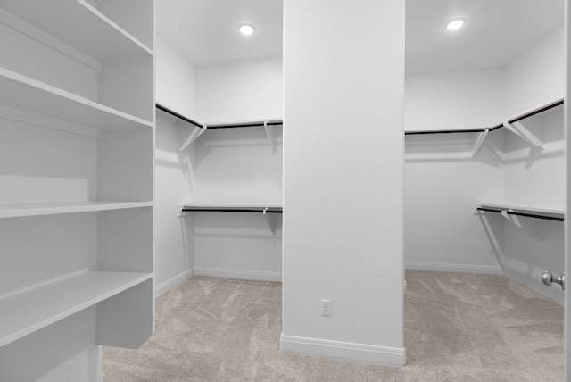 spacious closet featuring light carpet