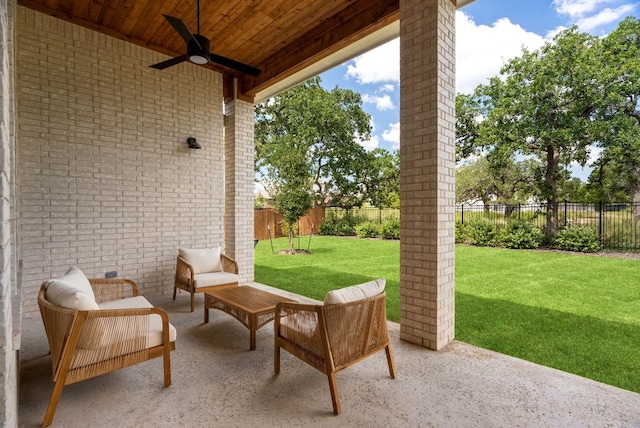 view of patio / terrace featuring a ceiling fan and a fenced backyard