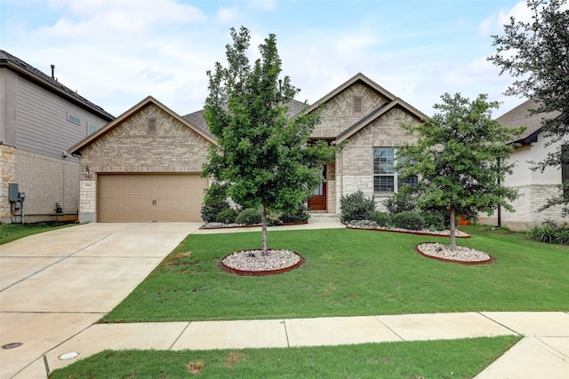 craftsman-style house with a front yard and a garage