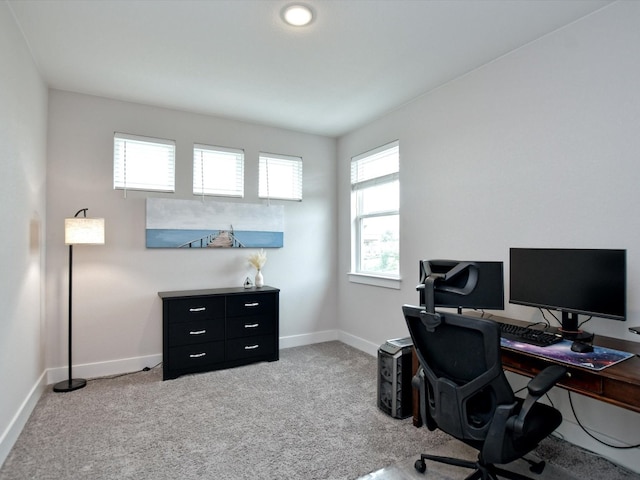 view of carpeted home office