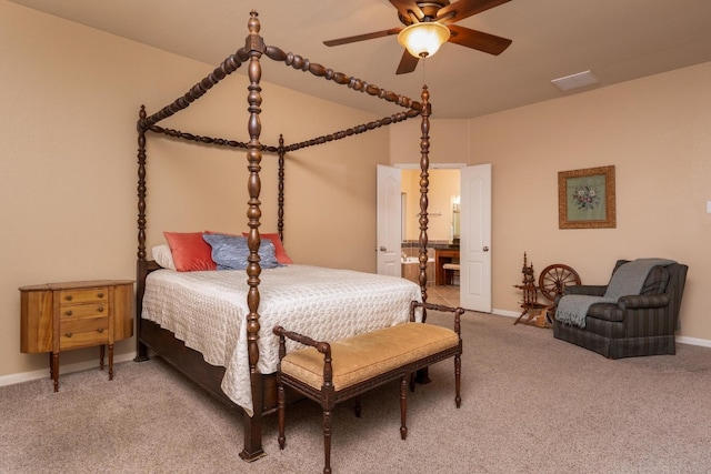 bedroom featuring ceiling fan and carpet floors