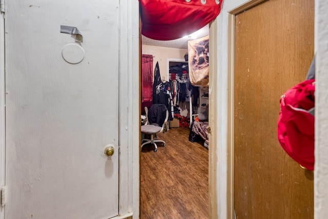 interior space with dark wood-type flooring