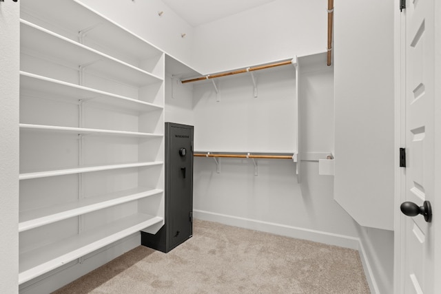 spacious closet with light colored carpet