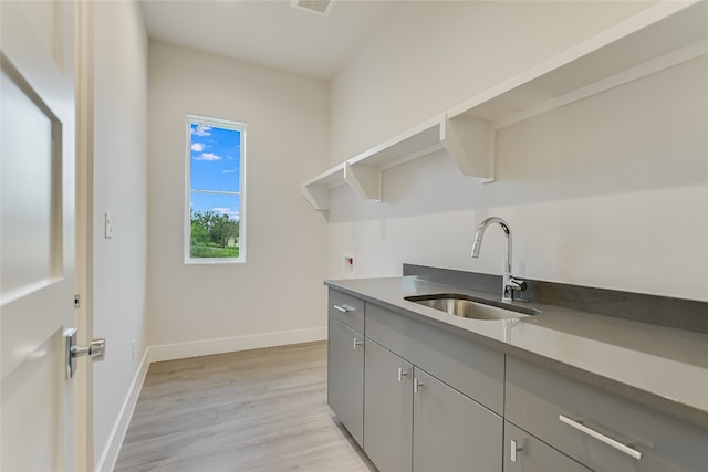 kitchen with light hardwood / wood-style floors and sink