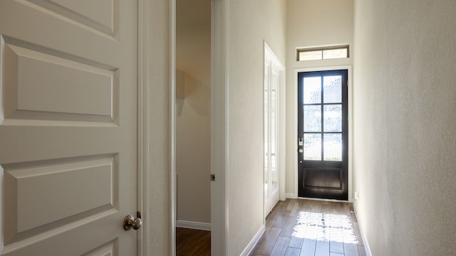 doorway to outside featuring wood-type flooring