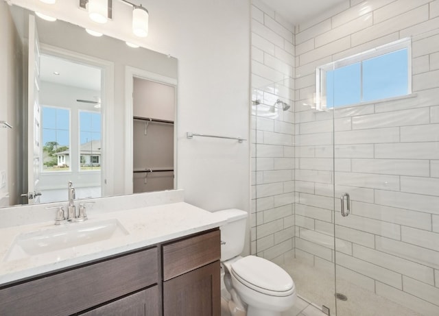 bathroom with vanity, toilet, and walk in shower