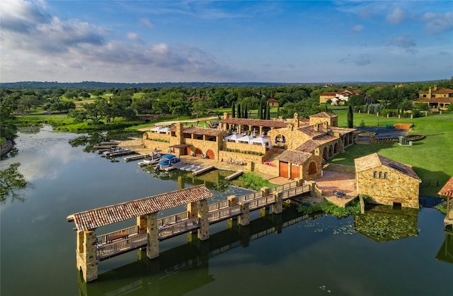 bird's eye view featuring a water view