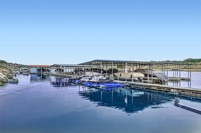 dock area with a water view