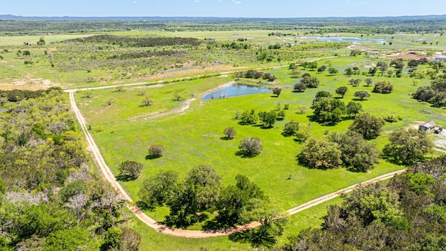 aerial view featuring a water view and a rural view