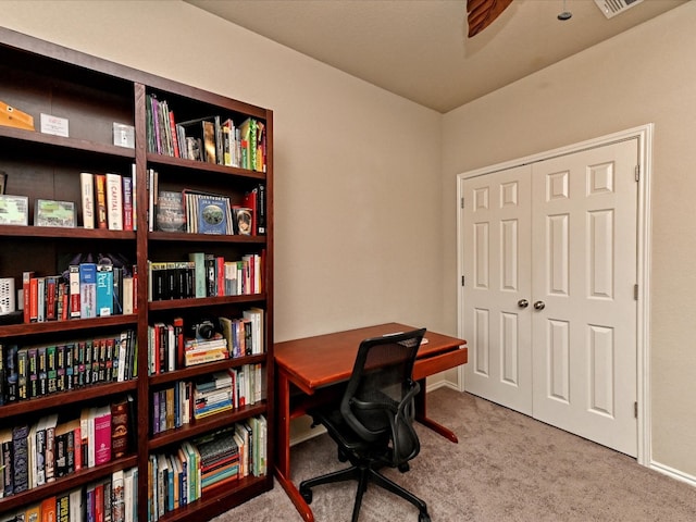 office area featuring carpet flooring