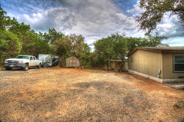 view of yard with a storage unit