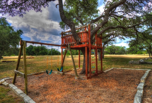 view of play area featuring a lawn