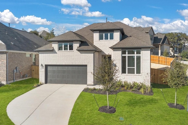 view of front of house featuring a front lawn and a garage