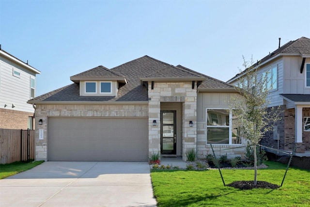 view of front of house with a garage and a front yard