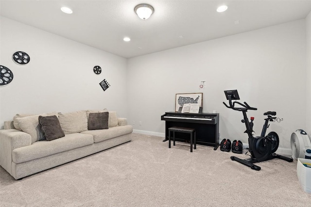 living room with light colored carpet