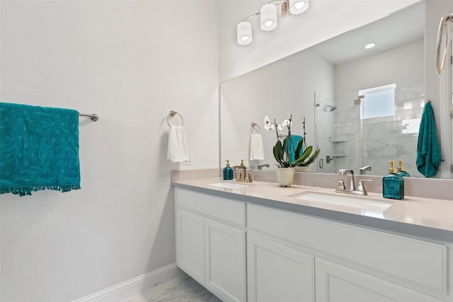 bathroom with vanity and an enclosed shower