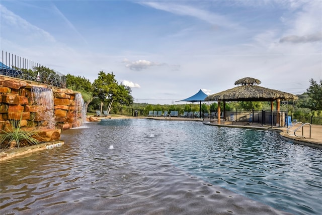 property view of water featuring a gazebo