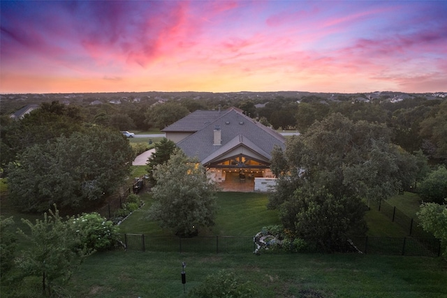 view of aerial view at dusk