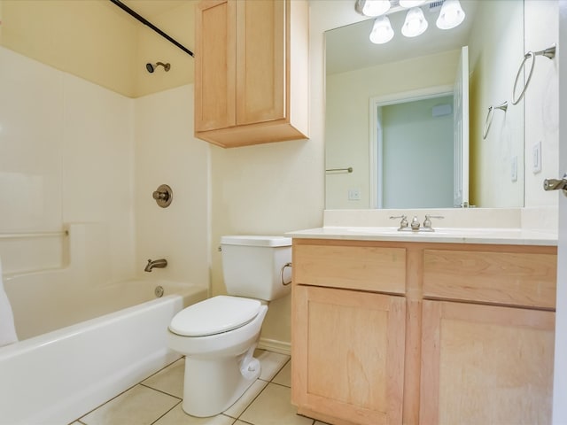 full bathroom featuring tile flooring, vanity, toilet, and tub / shower combination