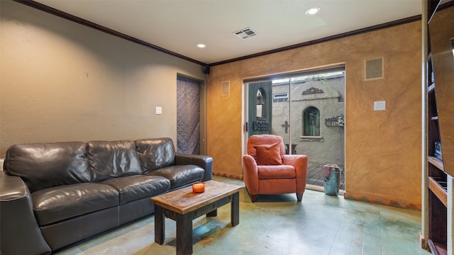 living room featuring ornamental molding