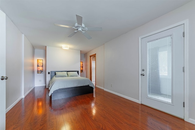 bedroom featuring ceiling fan and hardwood / wood-style floors