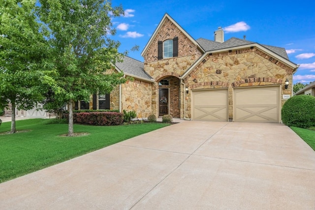 view of front of property with a garage and a front yard