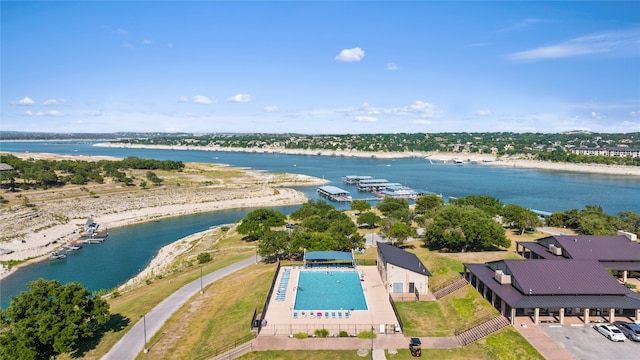 aerial view featuring a water view