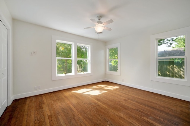 interior space with hardwood / wood-style flooring and ceiling fan