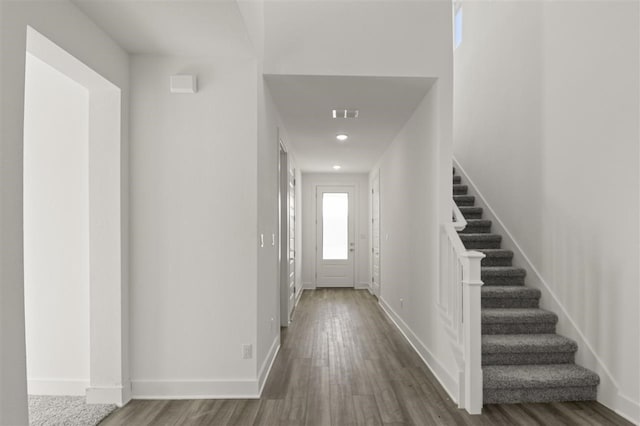 entrance foyer featuring dark wood-type flooring