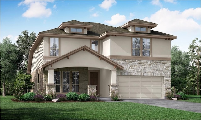 view of front of home with a garage and a front yard