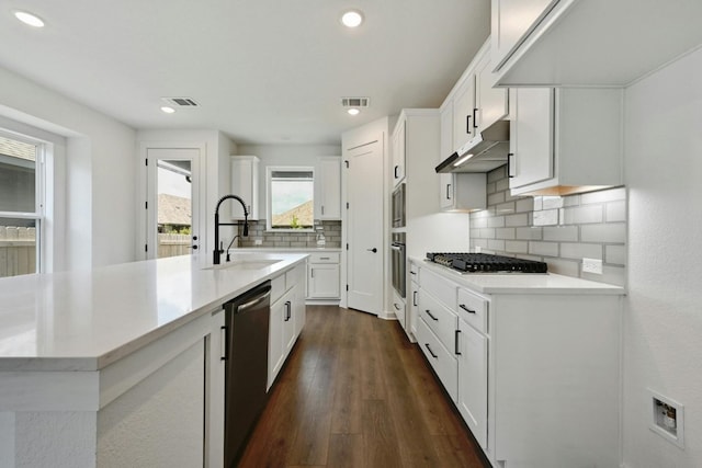 kitchen featuring sink, dark hardwood / wood-style floors, appliances with stainless steel finishes, and white cabinets