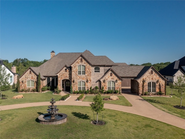 view of front of home with a front lawn