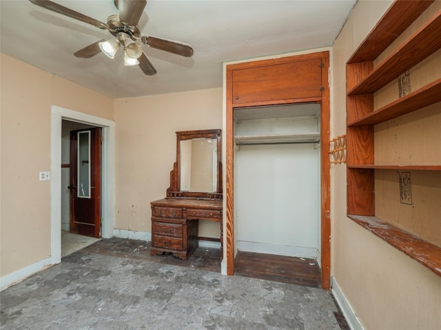 unfurnished bedroom with a closet and ceiling fan